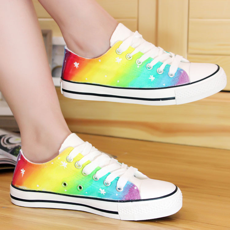 Rainbow Color Stars Pattern Hand Painted Canvas Sneakers Shoes For Adults on Luulla