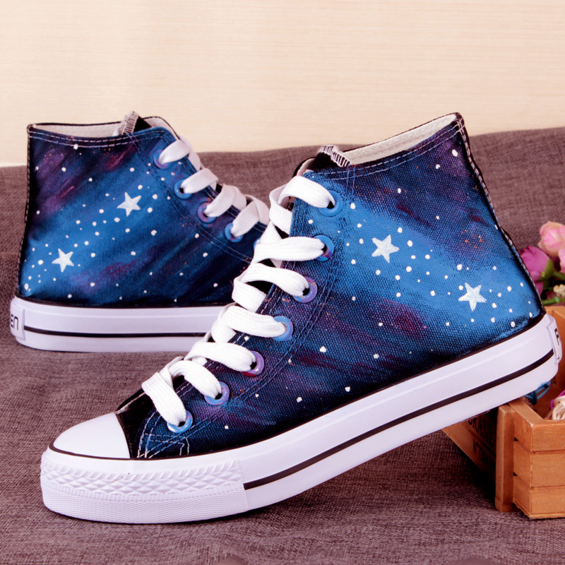 Women's Spring Autumn Hand-painted Canvas Shoes Personality Harajuku Star Female Male Graffiti Shoes