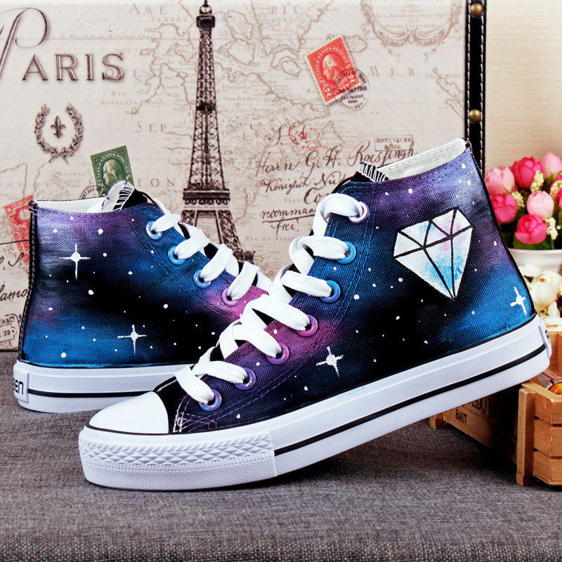 Hand-painted Canvas Shoes Women's Spring Autumn Personality Diamond Star Female Male Graffiti Shoes