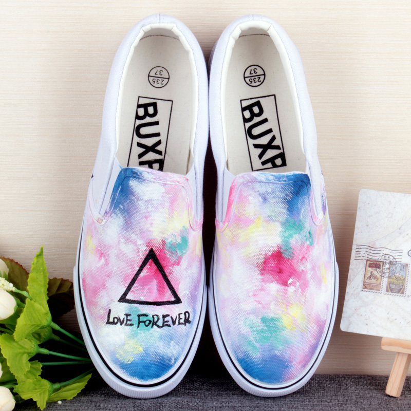 Love Forever Print Sneaker Contrast Color Slip-on Canvas Shoes