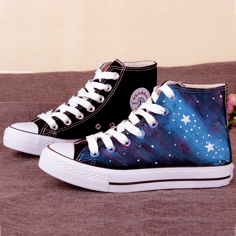 Women's Spring Autumn Hand-Painted Canvas Shoes Personality Harajuku ...